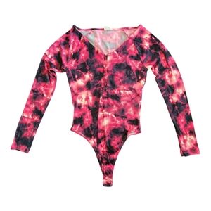 NWOT Red Tie Dye Bodysuit Size Large 70s Boho Pink‎ White